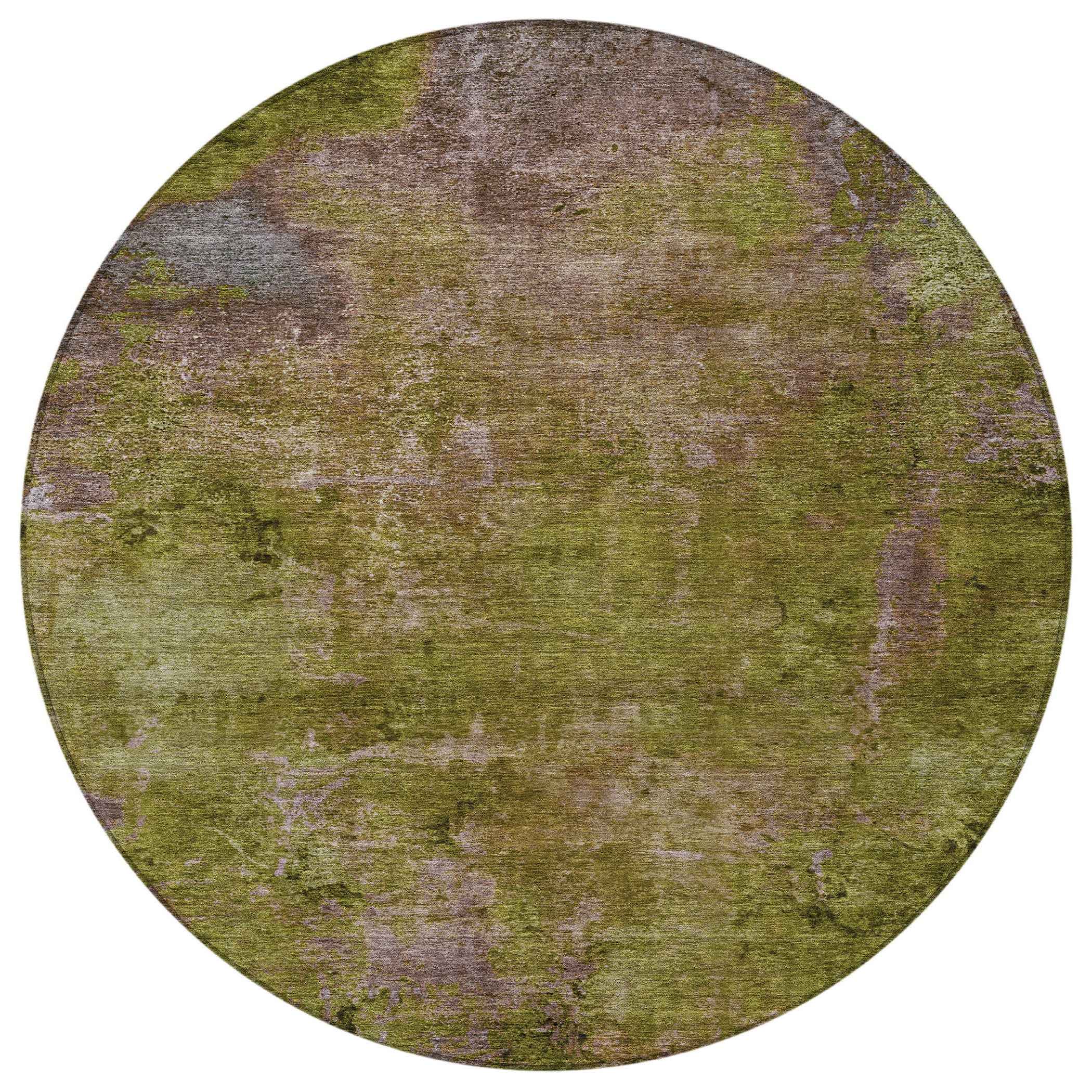8' Green Round Abstract Washable Indoor Outdoor Area Rug