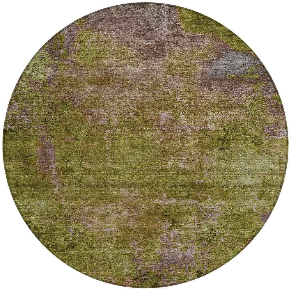 8' Green Round Abstract Washable Indoor Outdoor Area Rug