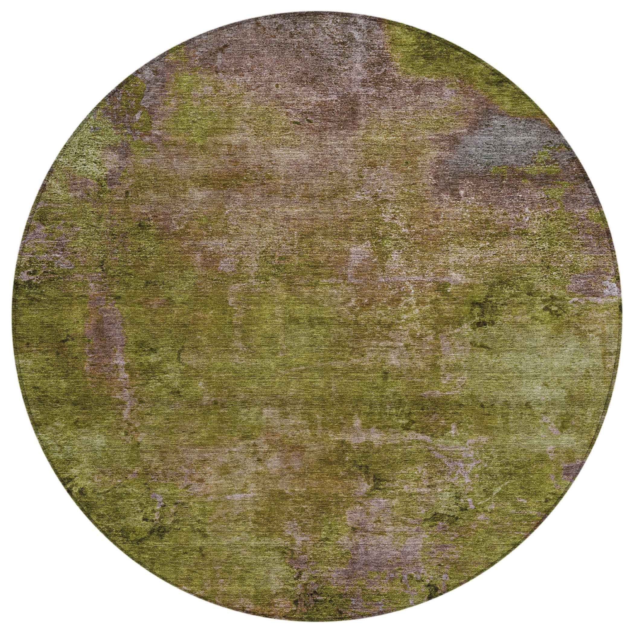 8' Green Round Abstract Washable Indoor Outdoor Area Rug
