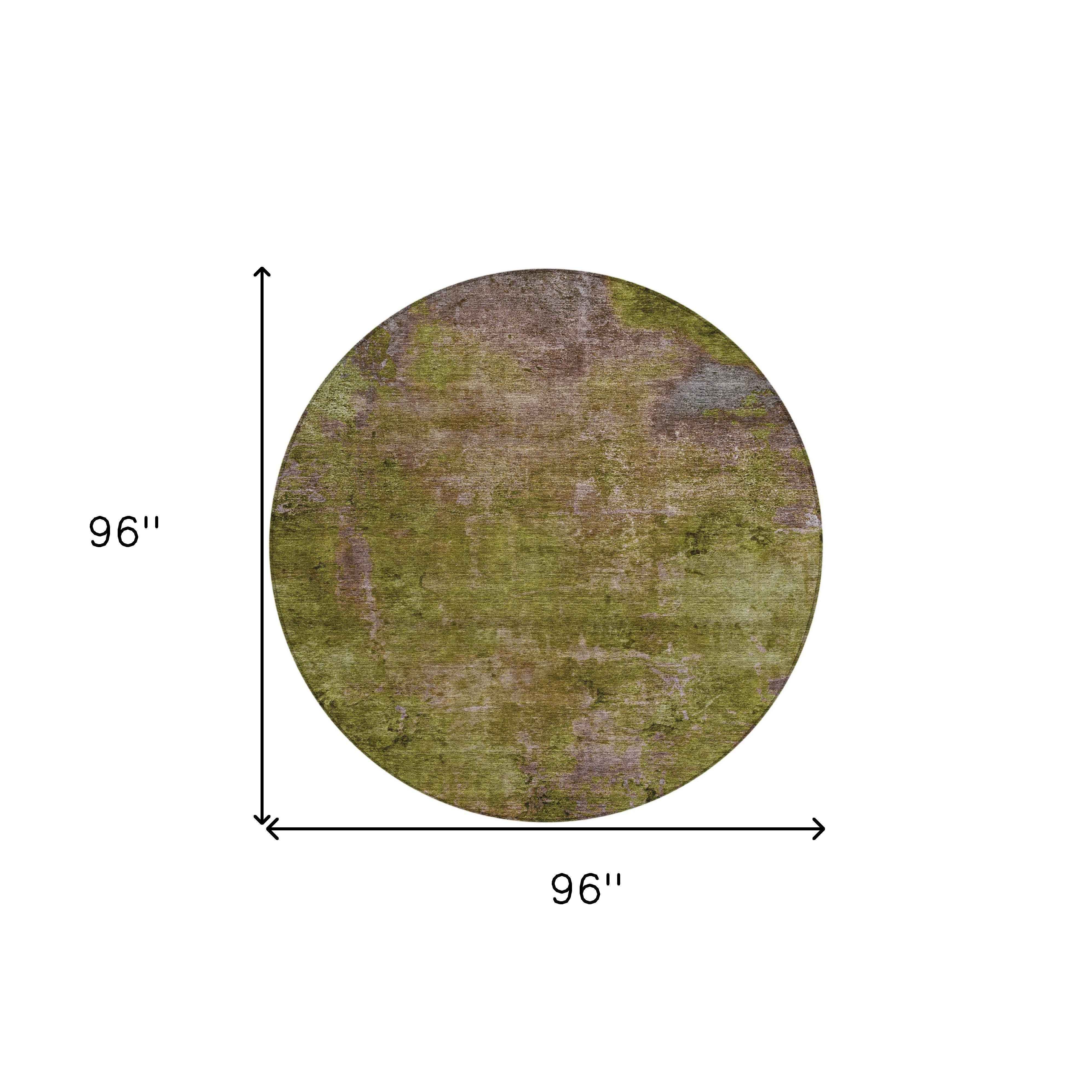 8' Green Round Abstract Washable Indoor Outdoor Area Rug
