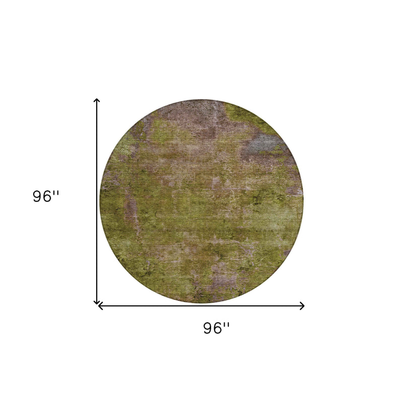 8' Green Round Abstract Washable Indoor Outdoor Area Rug