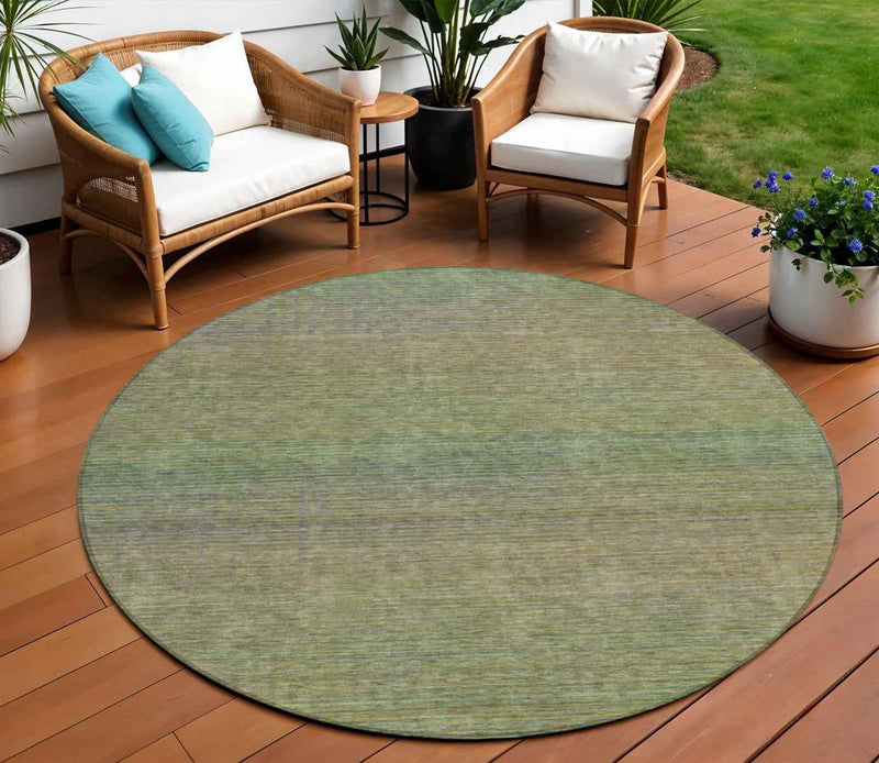 8' Fern Green Round Striped Washable Indoor Outdoor Area Rug