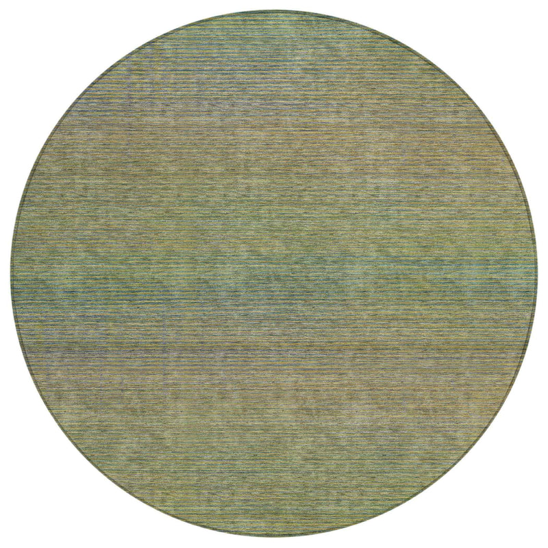8' Fern Green Round Striped Washable Indoor Outdoor Area Rug