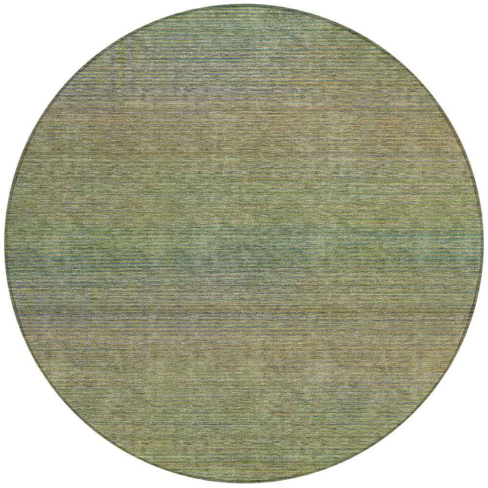 8' Fern Green Round Striped Washable Indoor Outdoor Area Rug