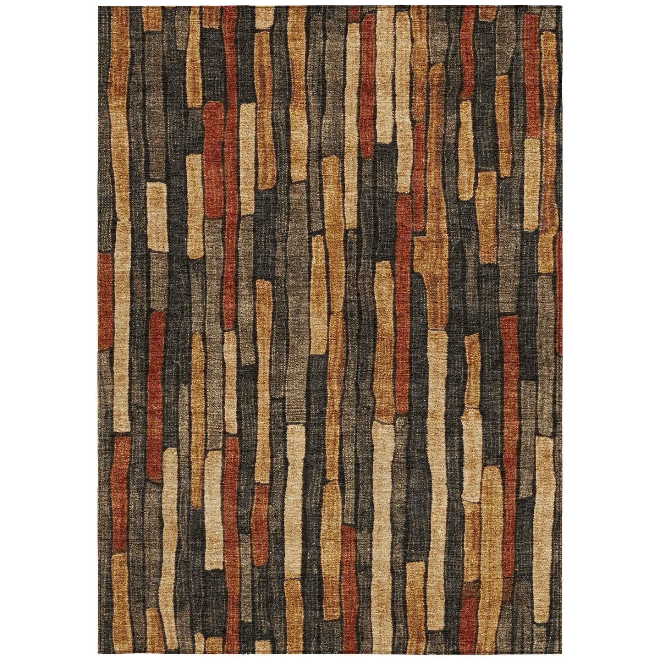 8' X 10' Coffee And Brown Striped Washable Indoor Outdoor Area Rug