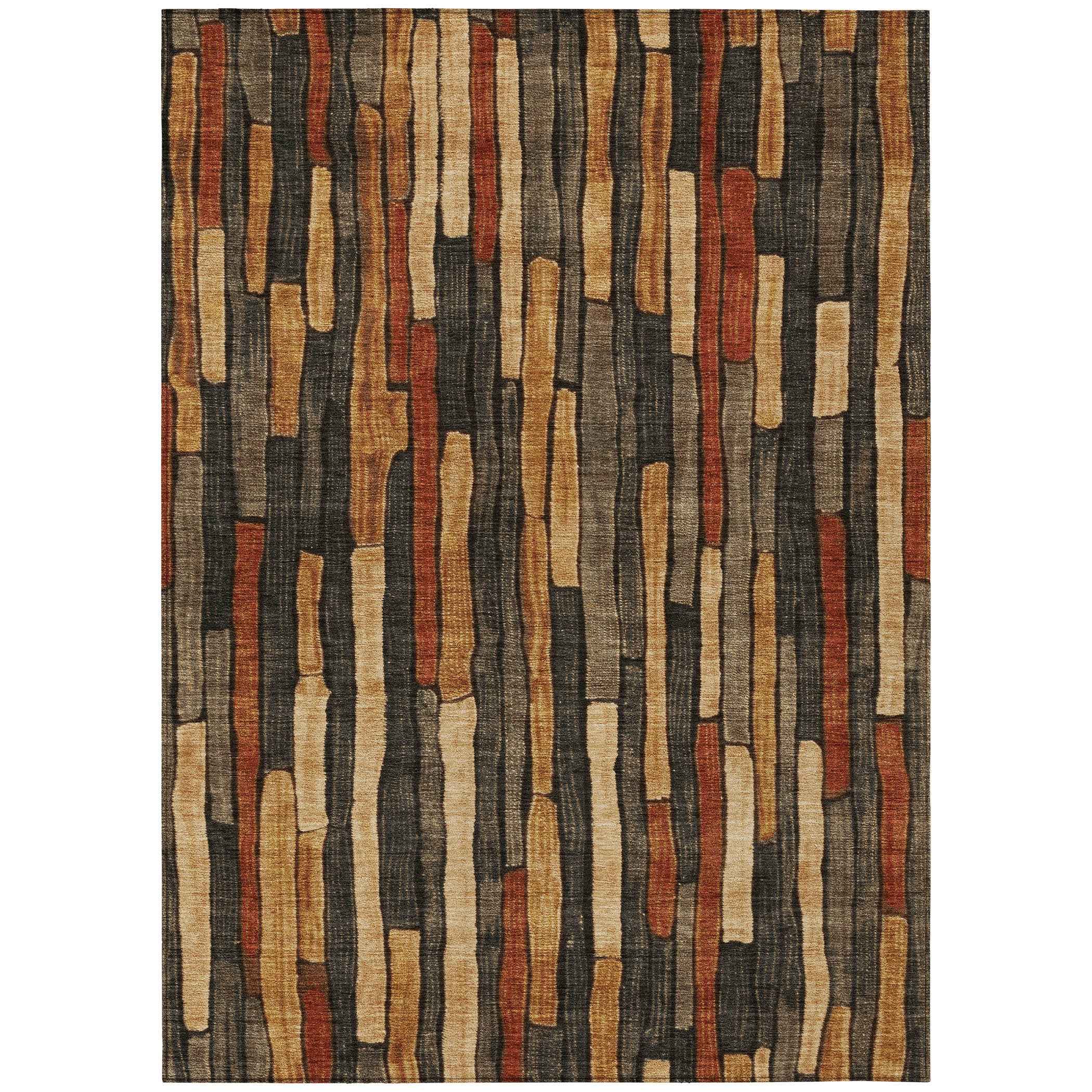 8' X 10' Coffee And Brown Striped Washable Indoor Outdoor Area Rug