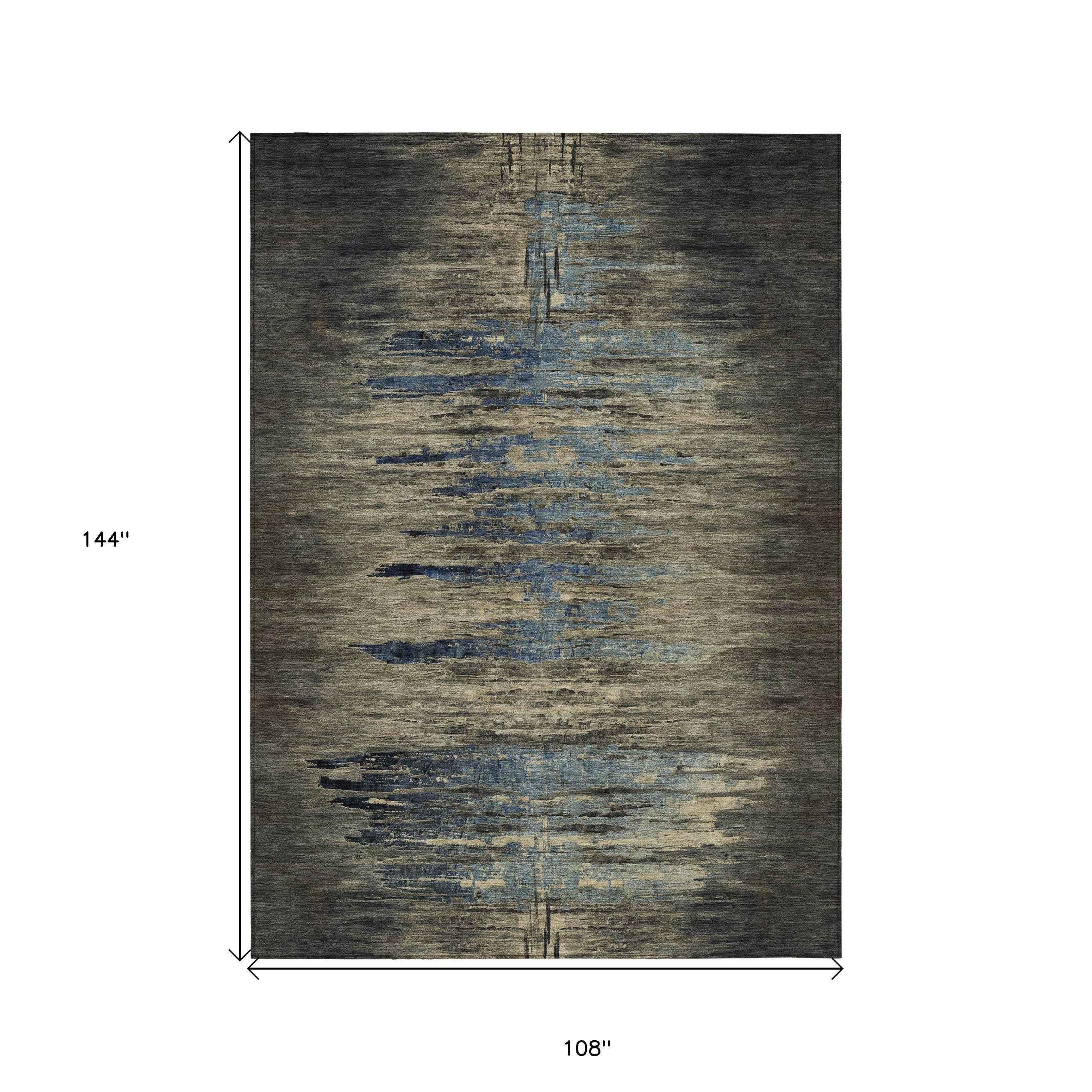9' X 12' Coffee Abstract Washable Indoor Outdoor Area Rug