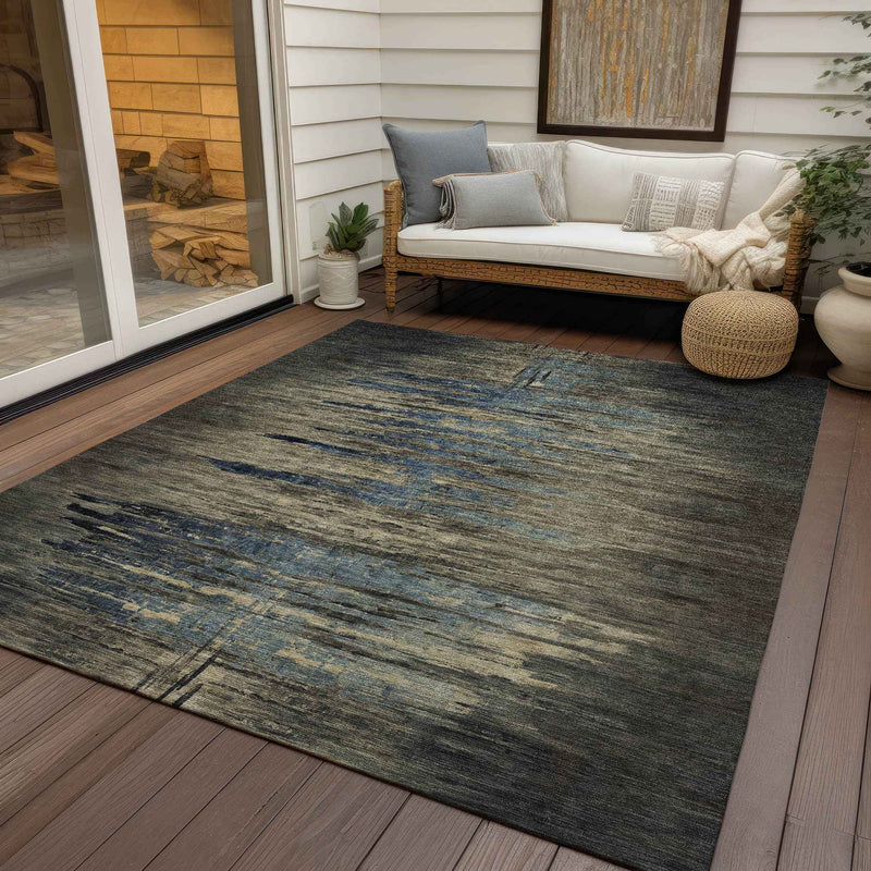 9' X 12' Coffee Abstract Washable Indoor Outdoor Area Rug