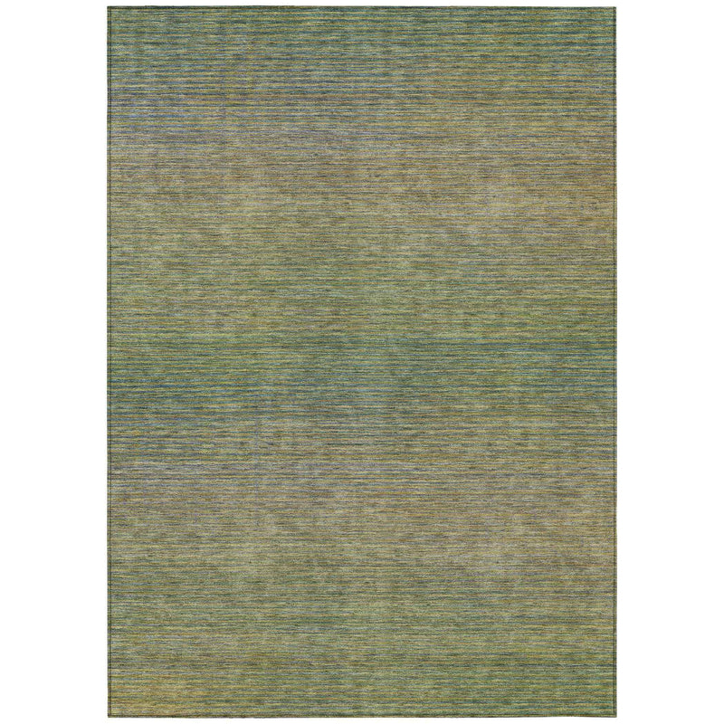 5' X 8' Fern Green Striped Washable Indoor Outdoor Area Rug