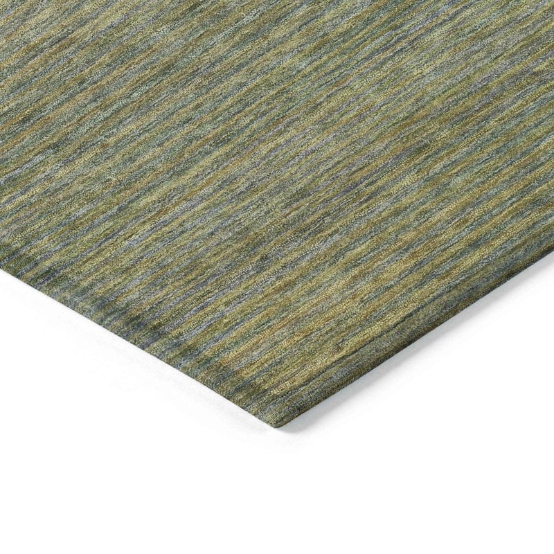 5' X 8' Fern Green Striped Washable Indoor Outdoor Area Rug