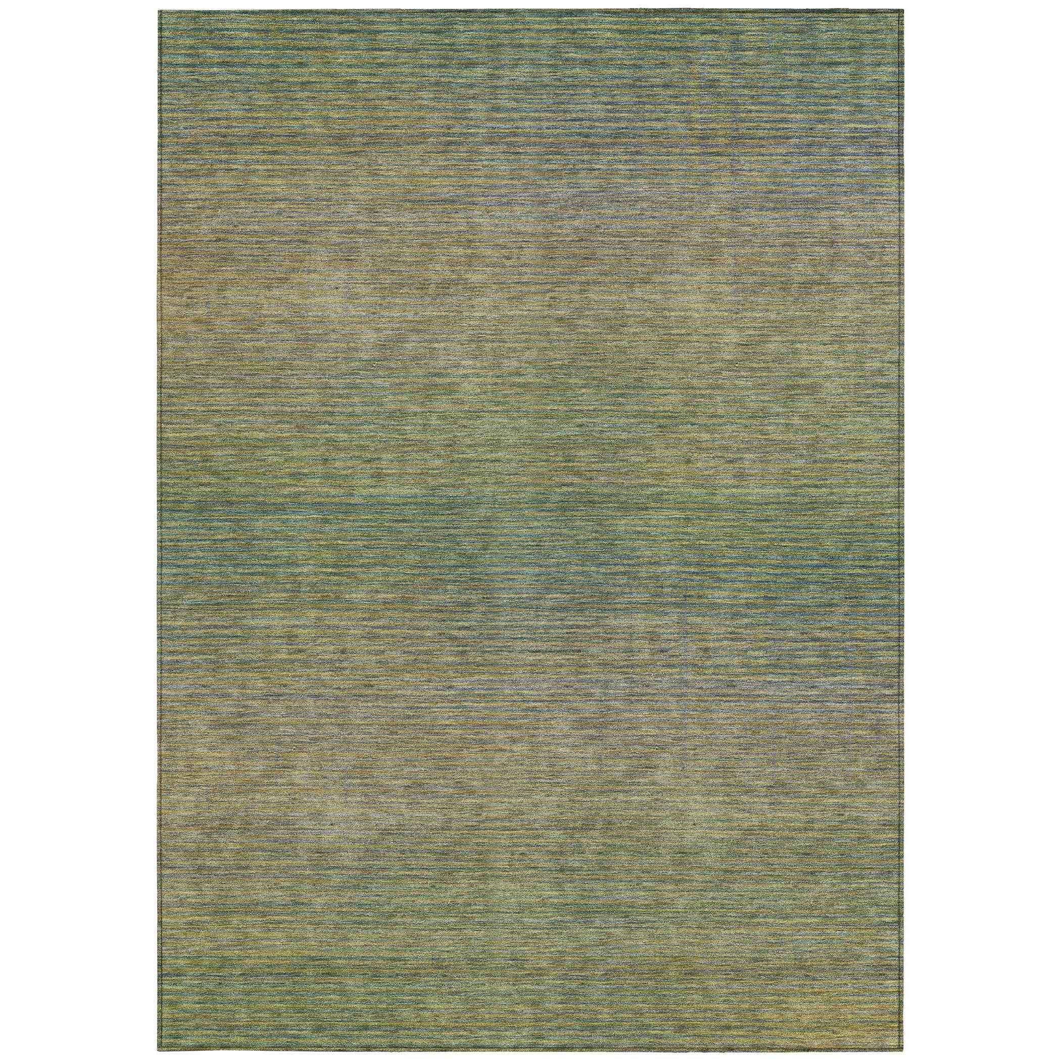 5' X 8' Fern Green Striped Washable Indoor Outdoor Area Rug