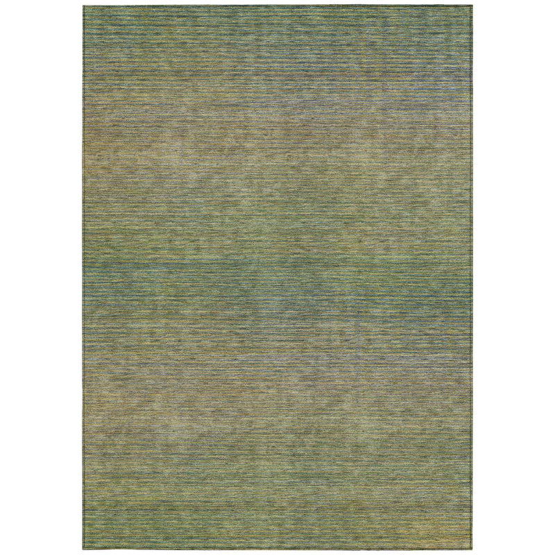 5' X 8' Fern Green Striped Washable Indoor Outdoor Area Rug
