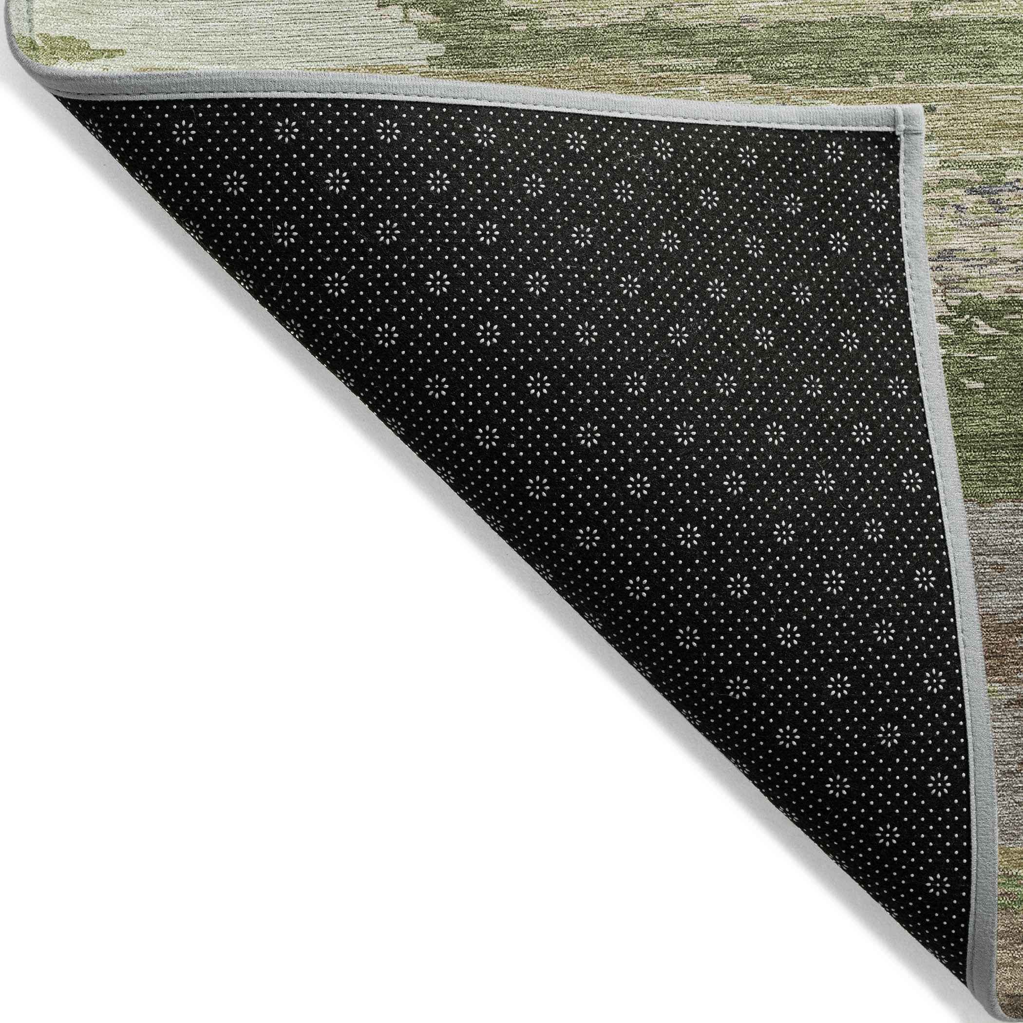 9' X 12' Olive Green Abstract Washable Indoor Outdoor Area Rug