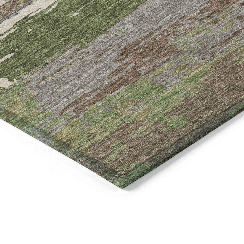 9' X 12' Olive Green Abstract Washable Indoor Outdoor Area Rug