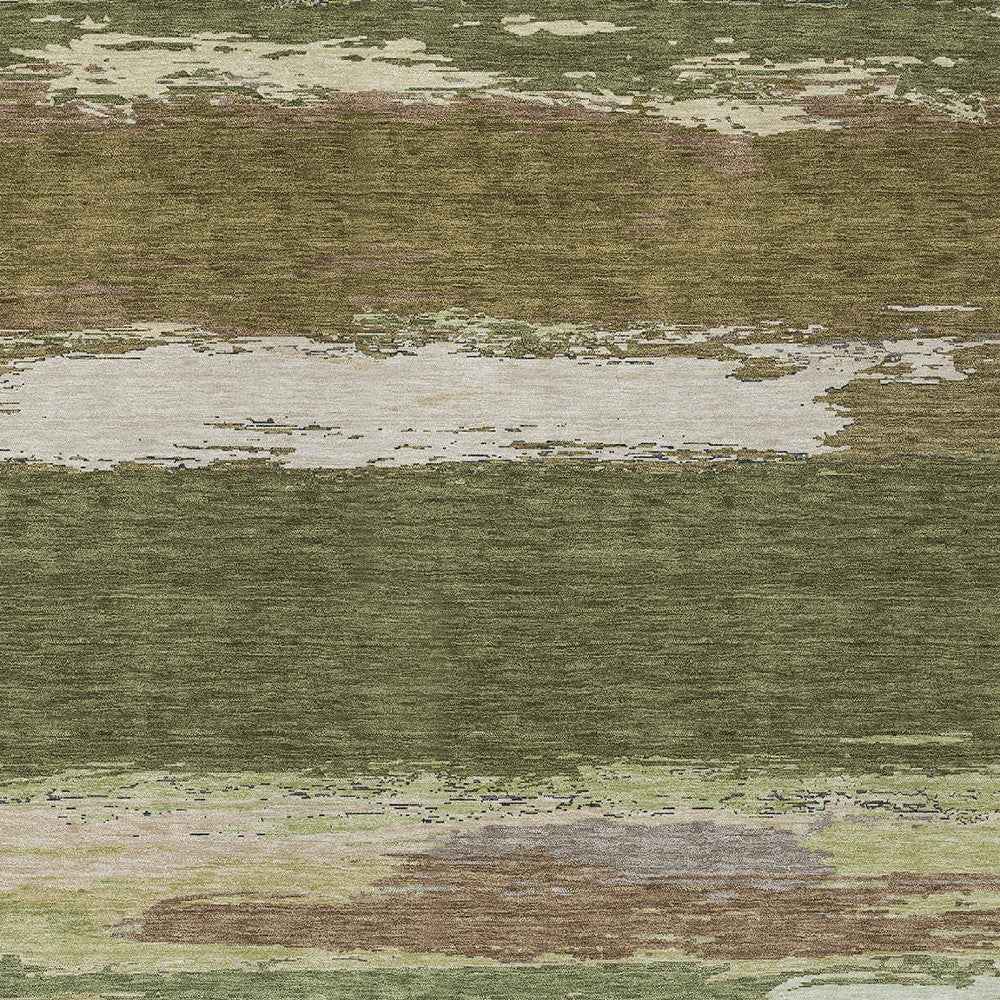 9' X 12' Olive Green Abstract Washable Indoor Outdoor Area Rug