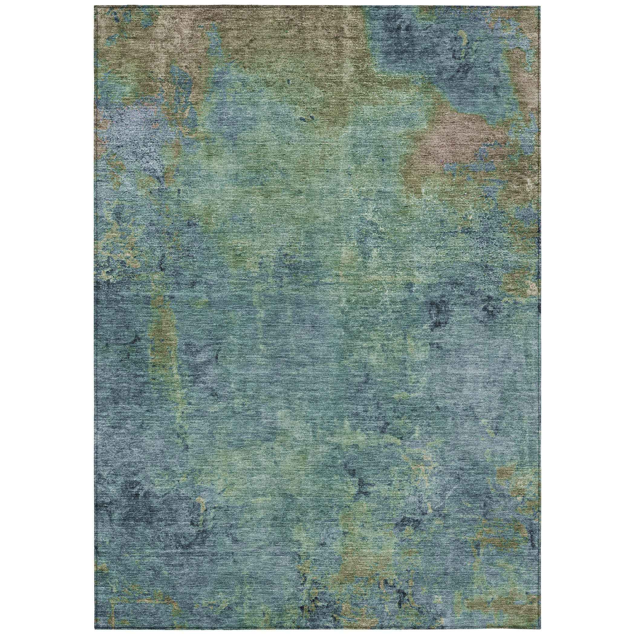 9' X 12' Blue Abstract Washable Indoor Outdoor Area Rug