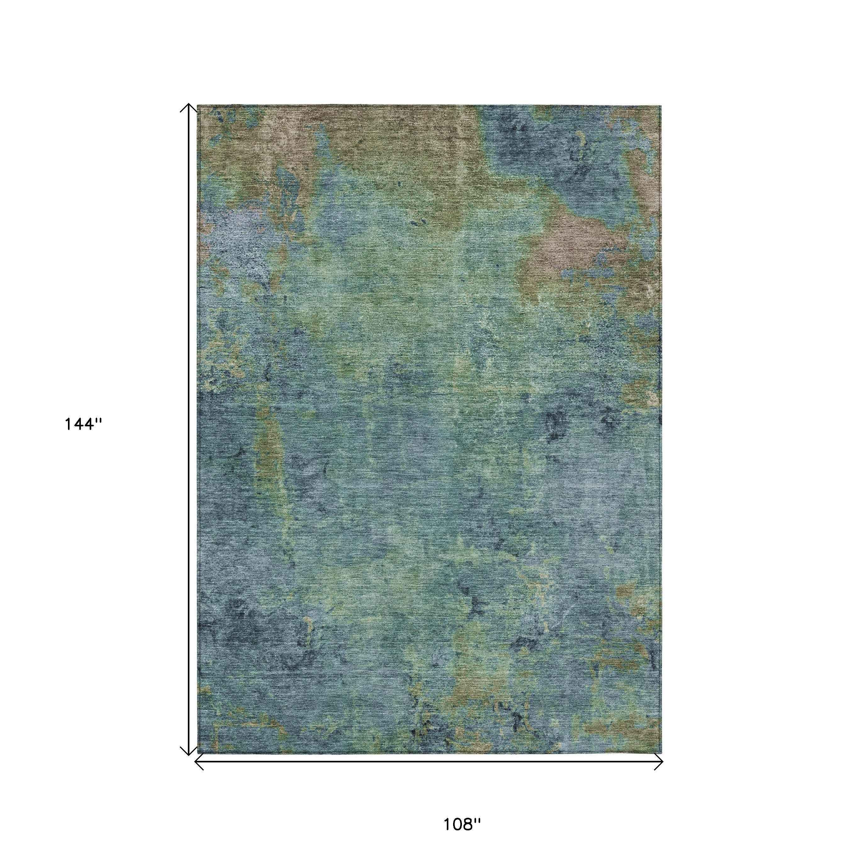 9' X 12' Blue Abstract Washable Indoor Outdoor Area Rug