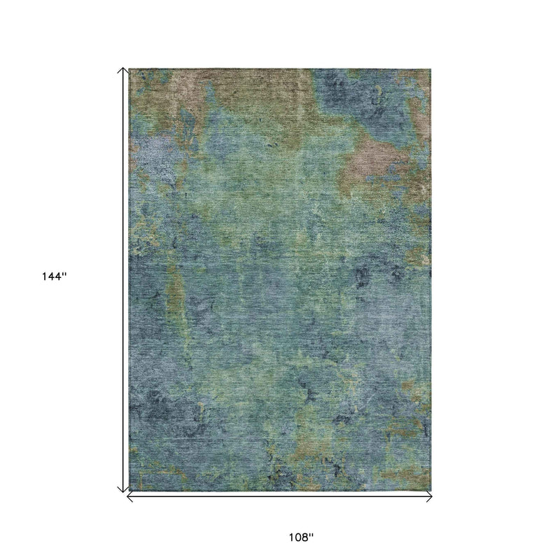 9' X 12' Blue Abstract Washable Indoor Outdoor Area Rug