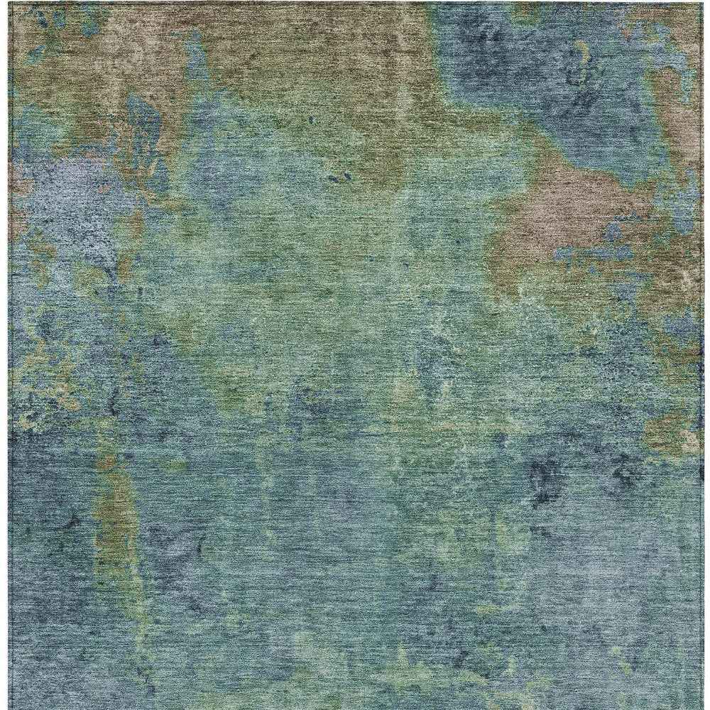 9' X 12' Blue Abstract Washable Indoor Outdoor Area Rug