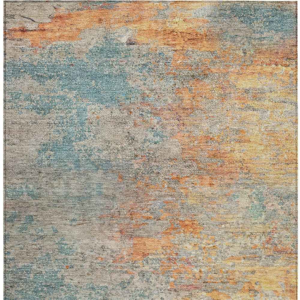5' X 8' Teal Blue Abstract Washable Indoor Outdoor Area Rug