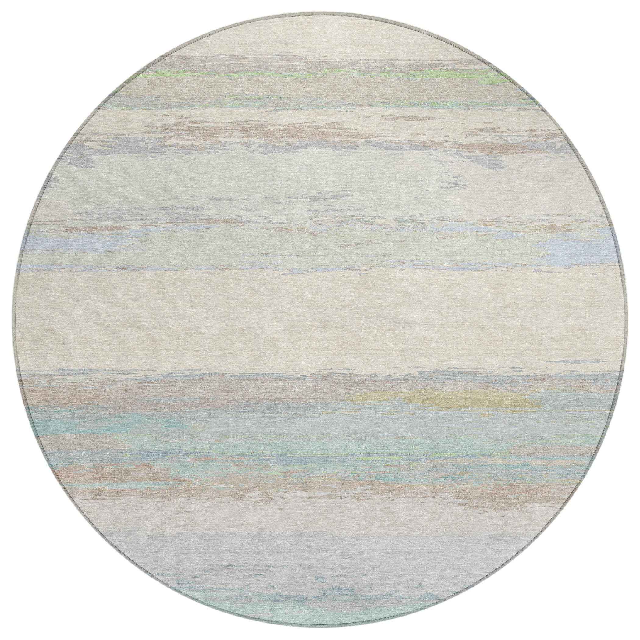 8' Ivory Round Abstract Washable Indoor Outdoor Area Rug