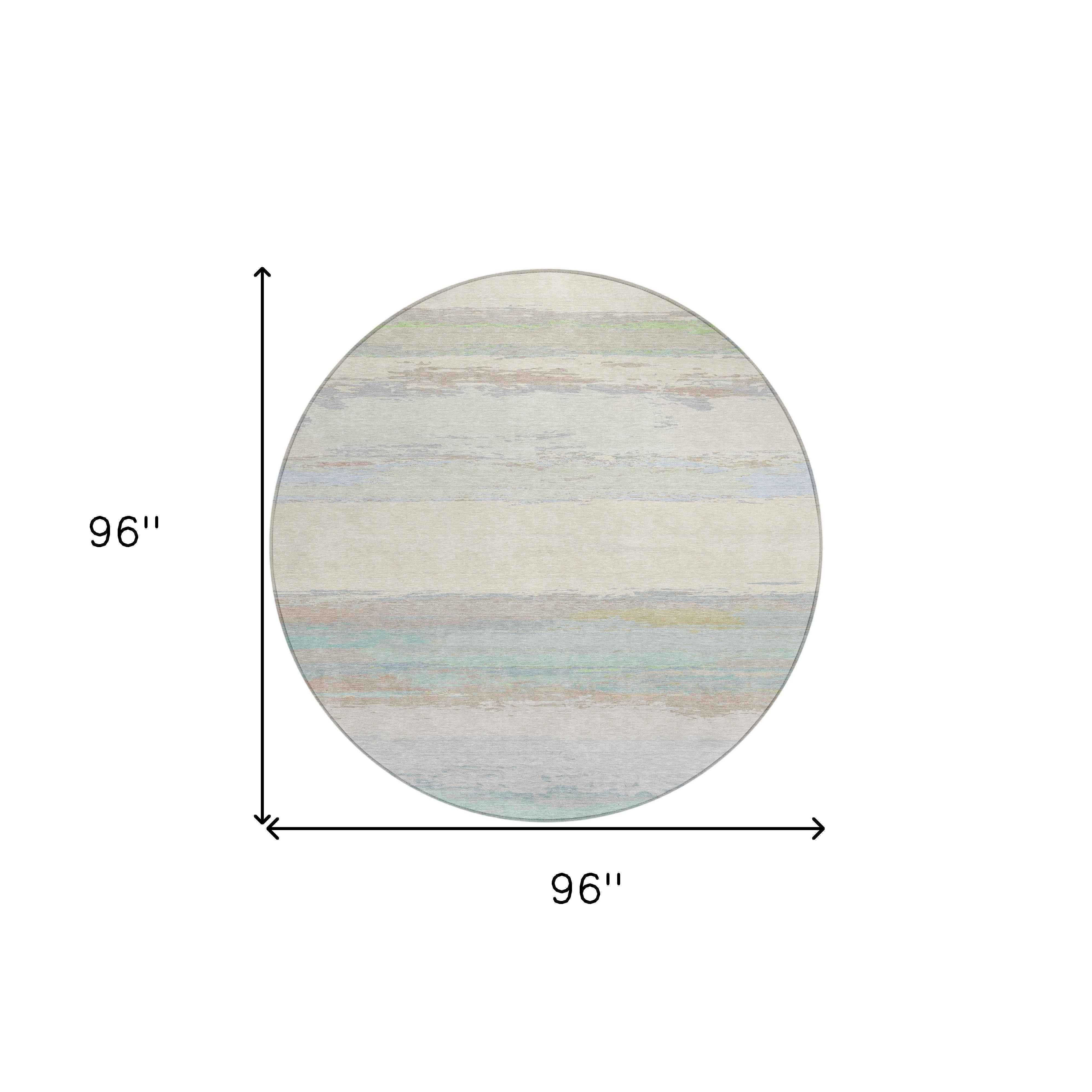 8' Ivory Round Abstract Washable Indoor Outdoor Area Rug