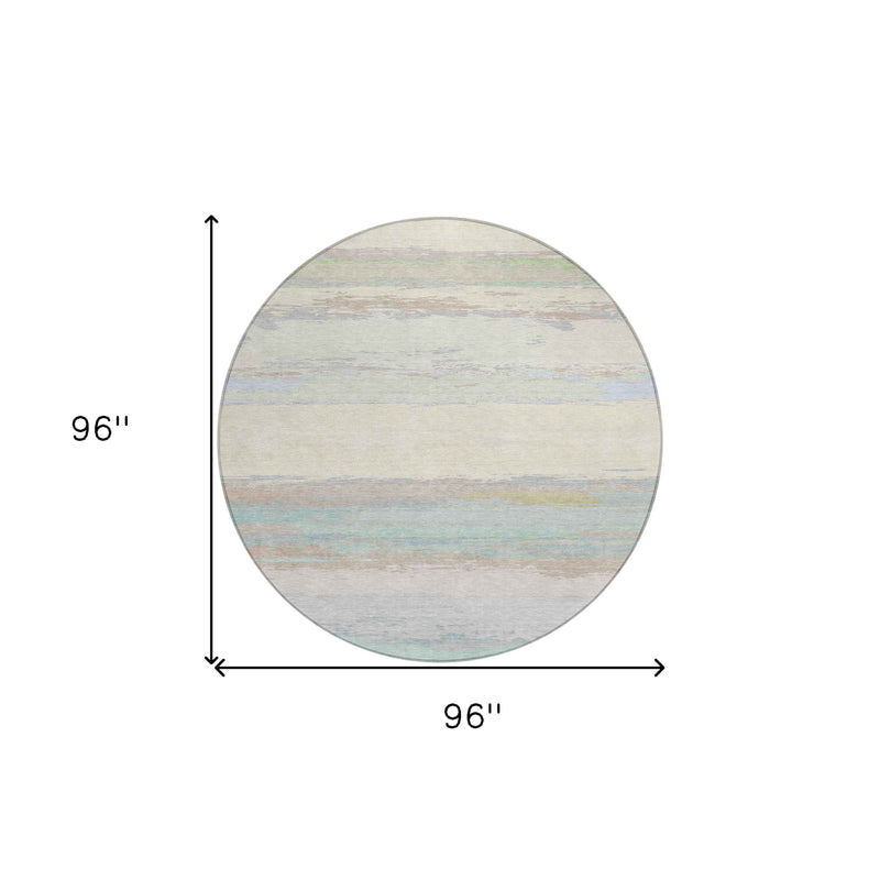 8' Ivory Round Abstract Washable Indoor Outdoor Area Rug