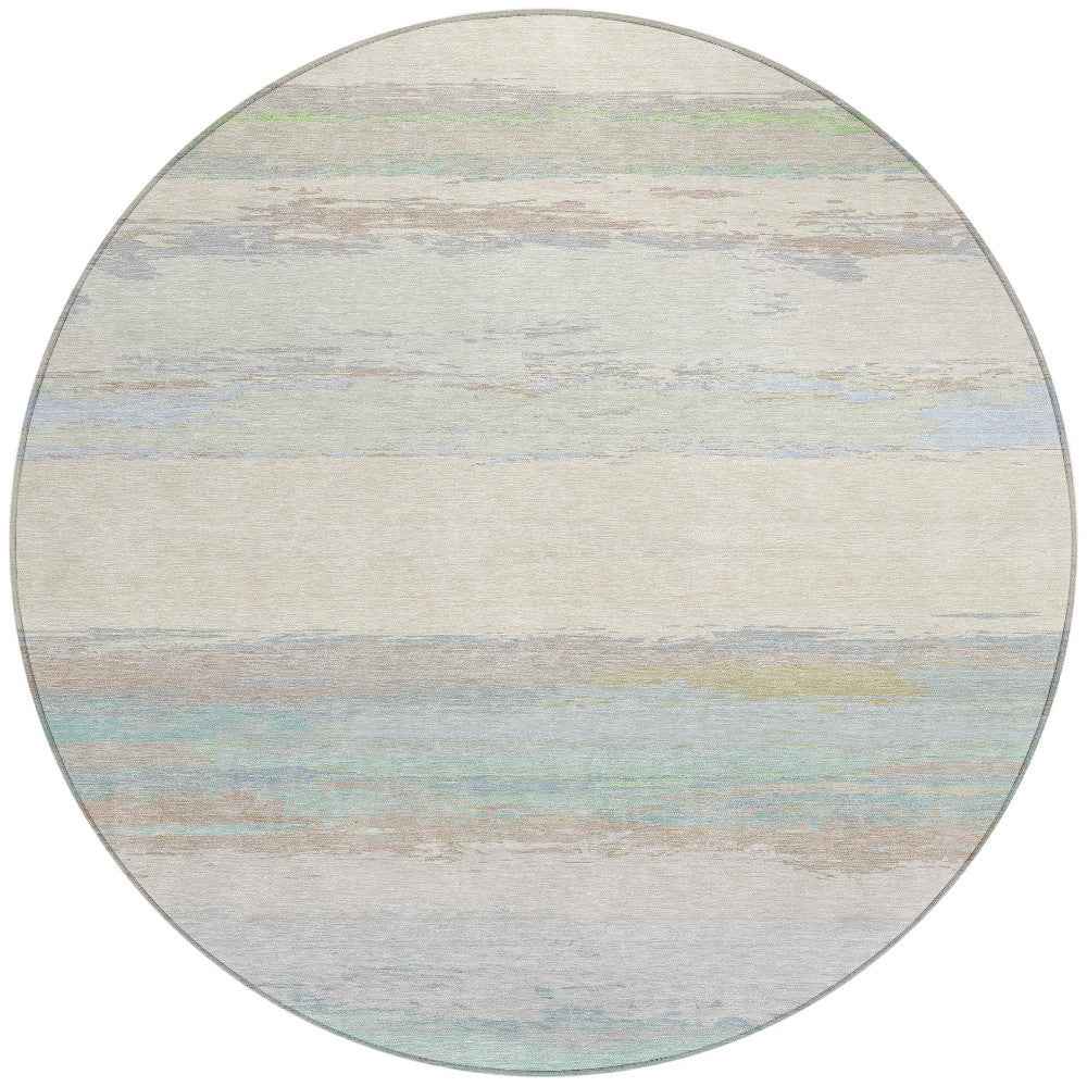8' Ivory Round Abstract Washable Indoor Outdoor Area Rug