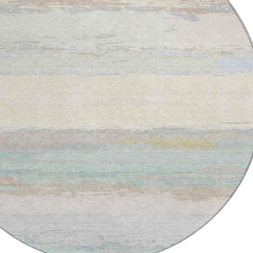 8' Ivory Round Abstract Washable Indoor Outdoor Area Rug