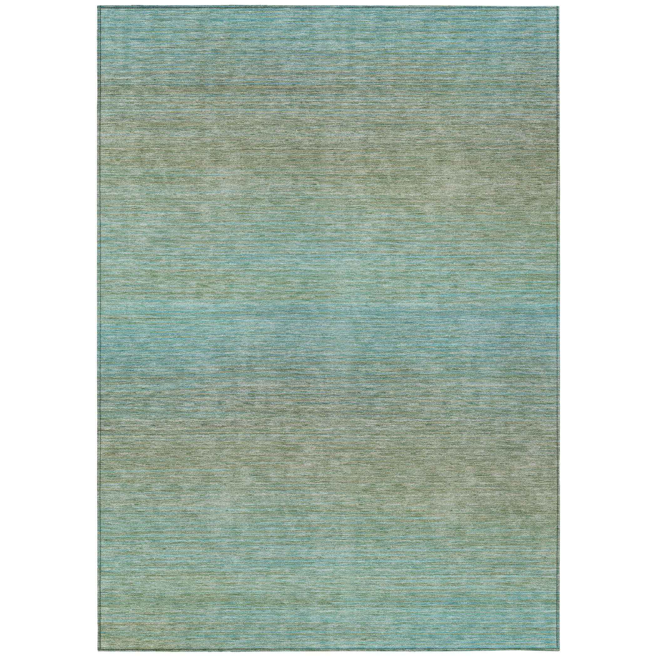5' X 8' Teal Blue Striped Washable Indoor Outdoor Area Rug