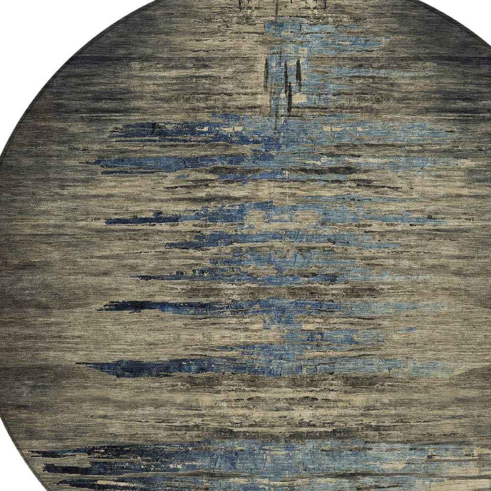 8' Coffee Round Abstract Washable Indoor Outdoor Area Rug