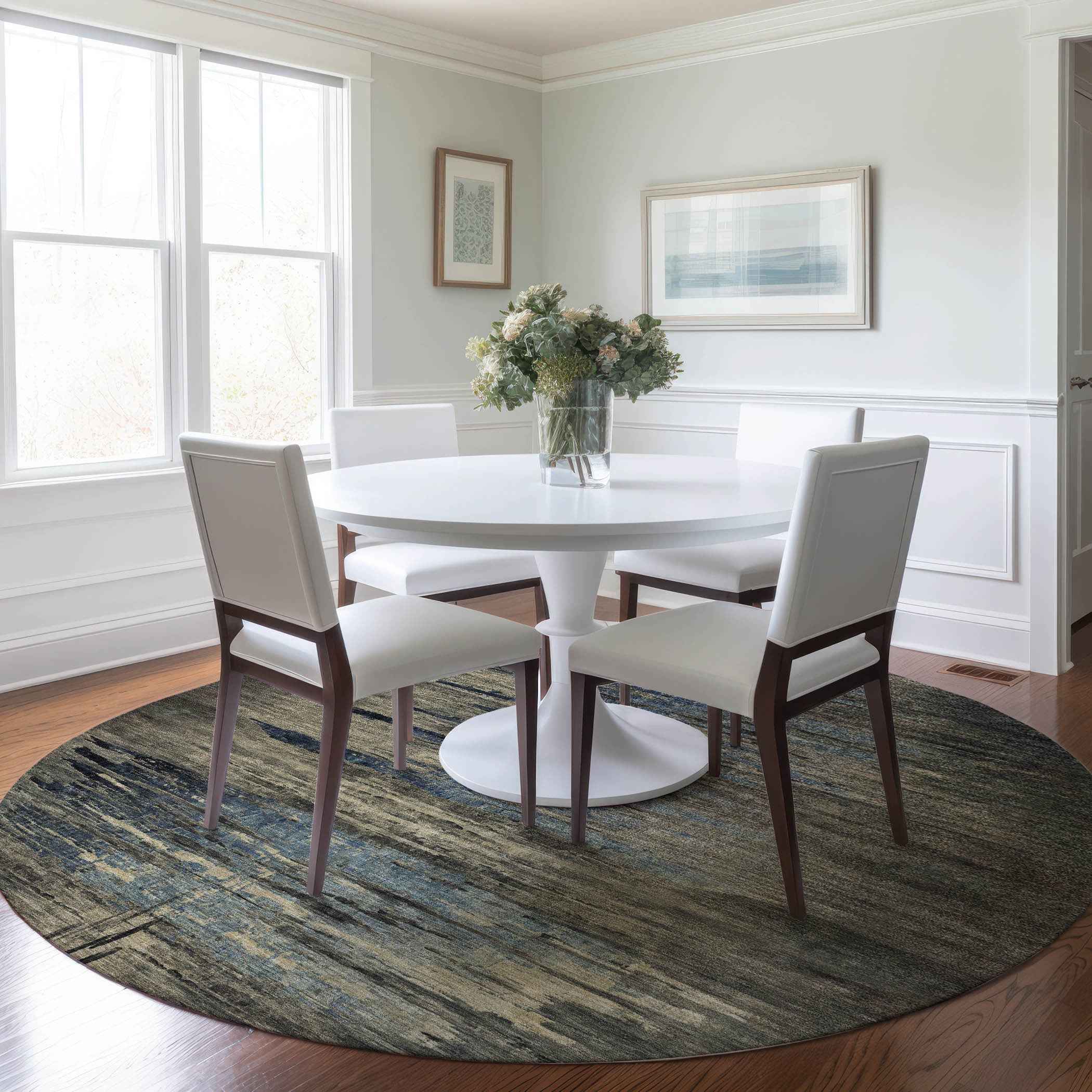 8' Coffee Round Abstract Washable Indoor Outdoor Area Rug