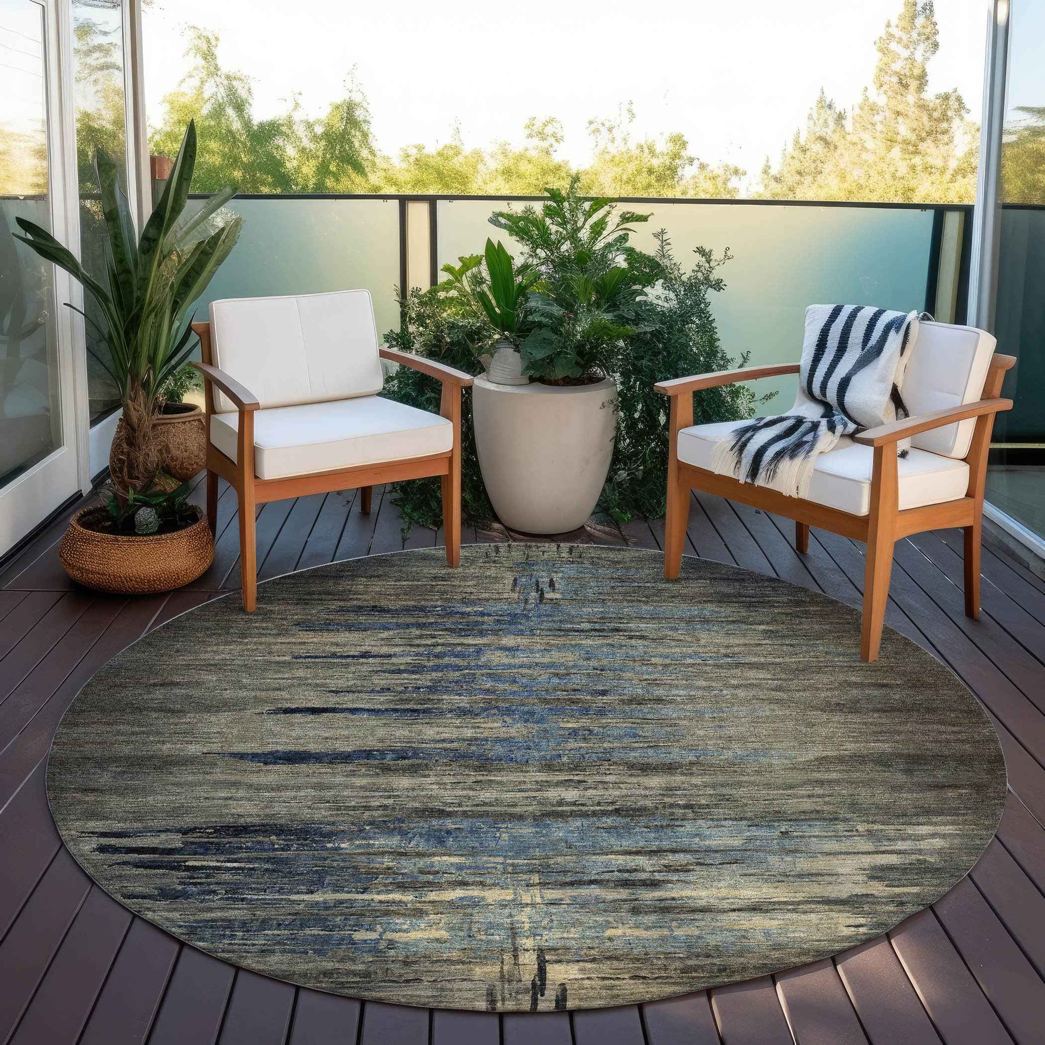 8' Coffee Round Abstract Washable Indoor Outdoor Area Rug