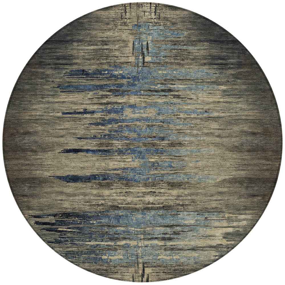 8' Coffee Round Abstract Washable Indoor Outdoor Area Rug