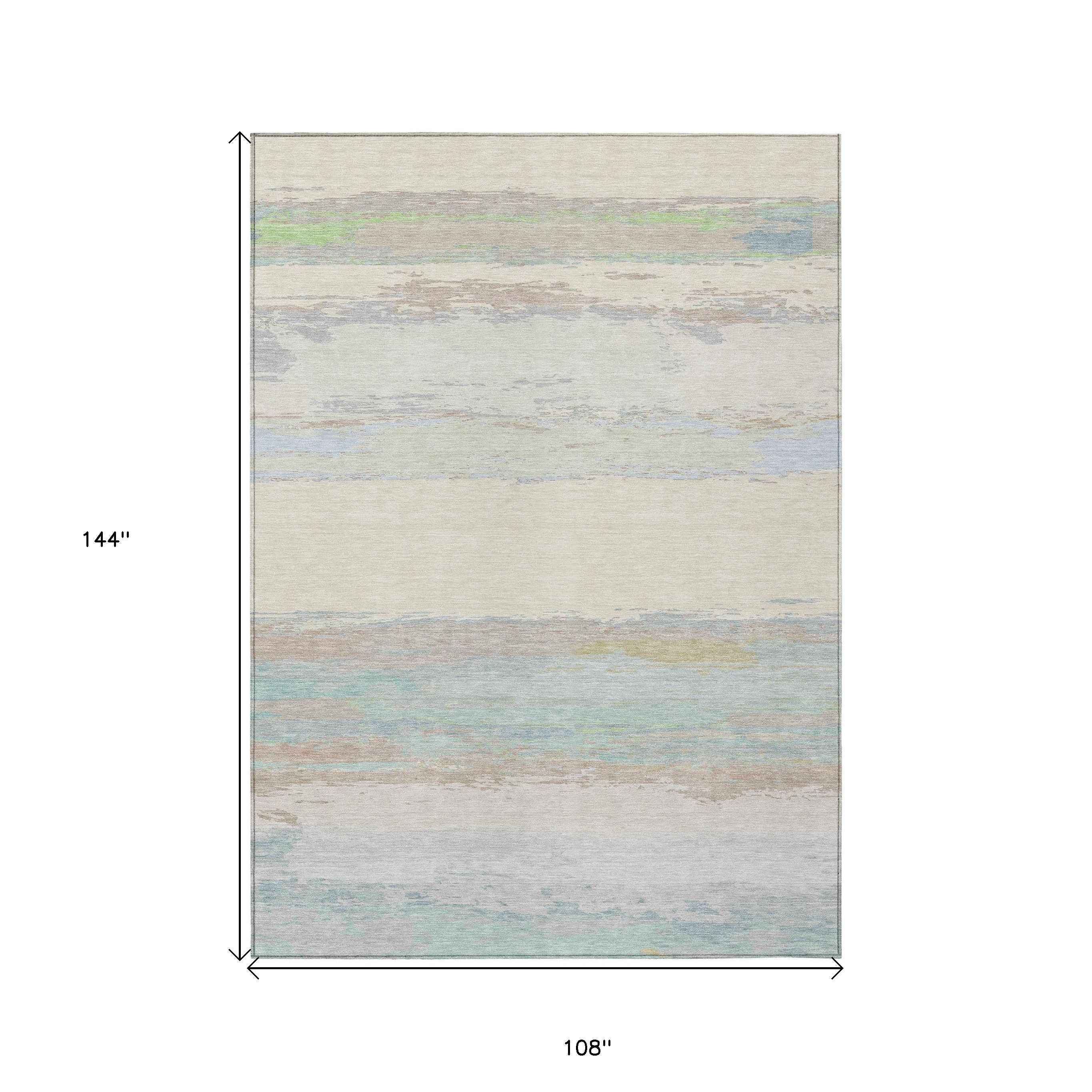 9' X 12' Ivory Abstract Washable Indoor Outdoor Area Rug