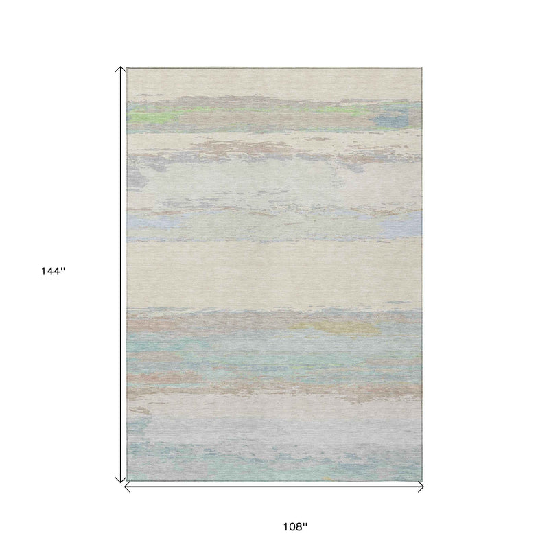 9' X 12' Ivory Abstract Washable Indoor Outdoor Area Rug