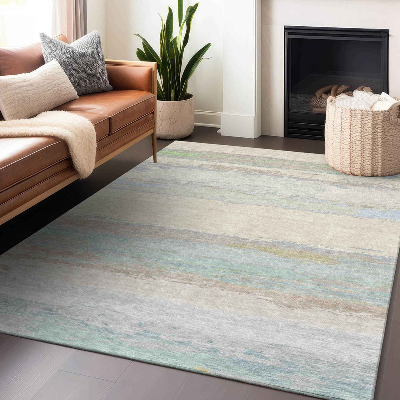 9' X 12' Ivory Abstract Washable Indoor Outdoor Area Rug