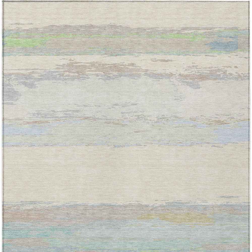 9' X 12' Ivory Abstract Washable Indoor Outdoor Area Rug