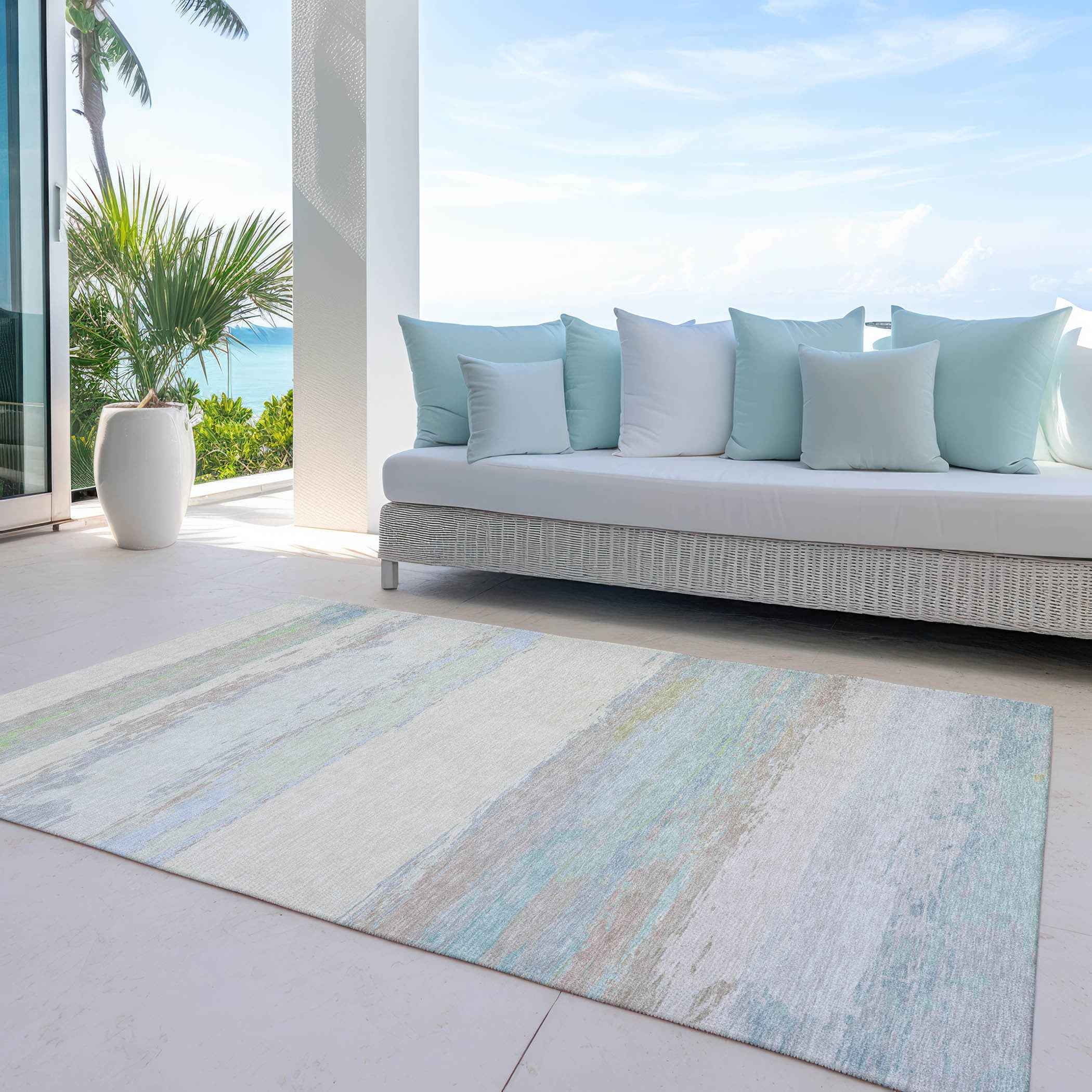 9' X 12' Ivory Abstract Washable Indoor Outdoor Area Rug
