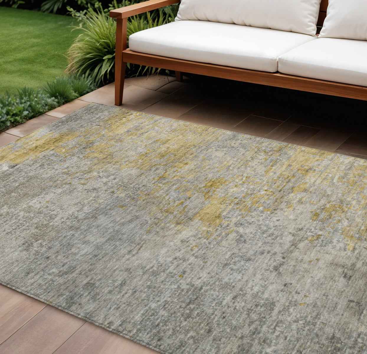 10' X 14' Gray Abstract Washable Indoor Outdoor Area Rug