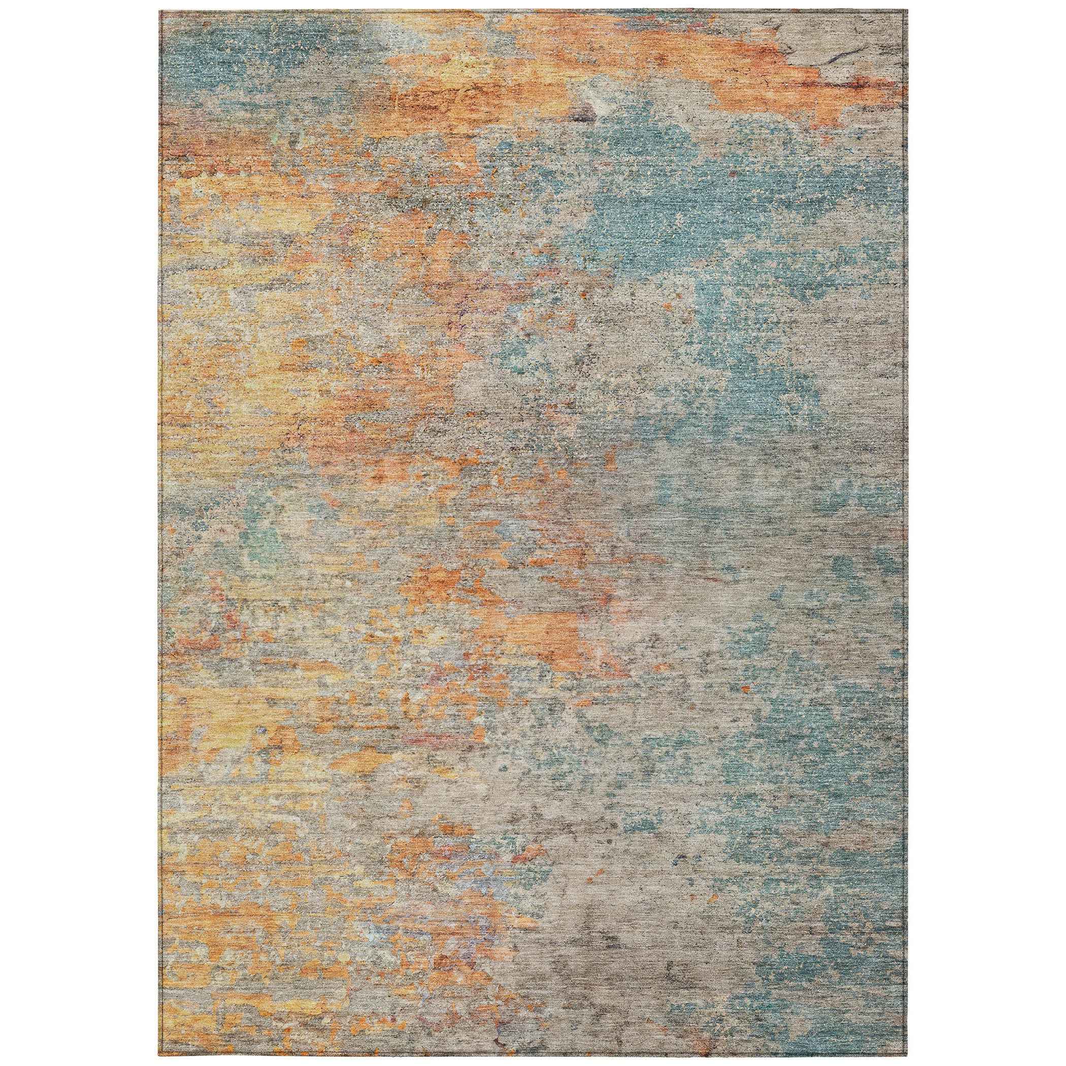 8' X 10' Teal Blue Abstract Washable Indoor Outdoor Area Rug