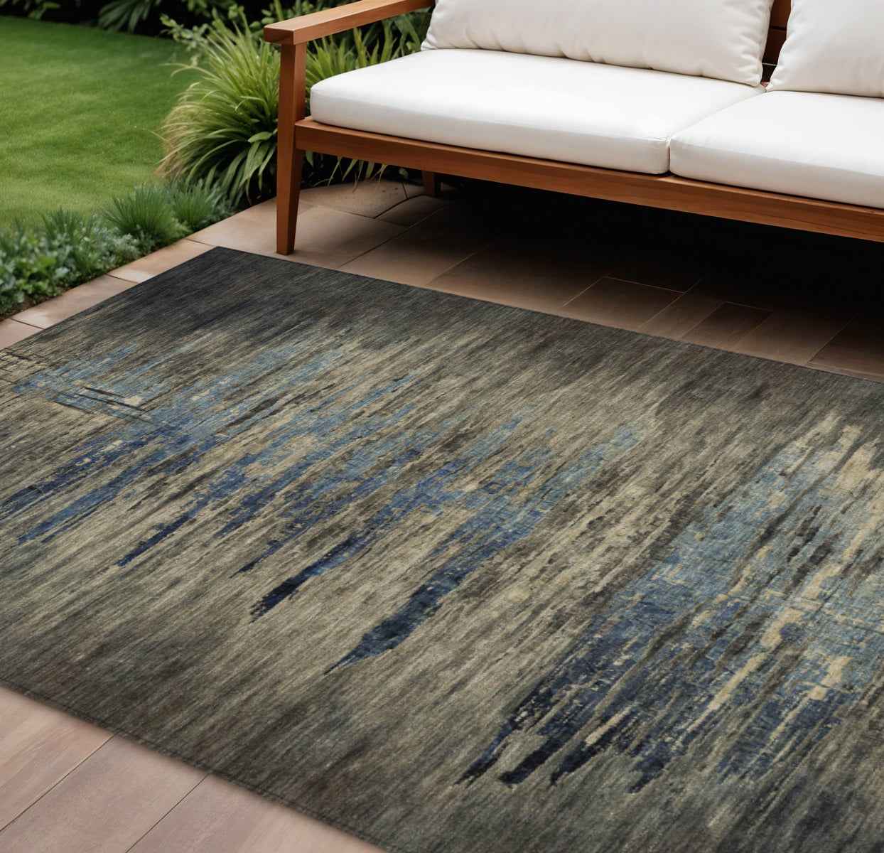 8' X 10' Coffee Abstract Washable Indoor Outdoor Area Rug