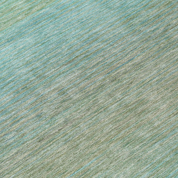 8' Teal Blue Round Striped Washable Indoor Outdoor Area Rug