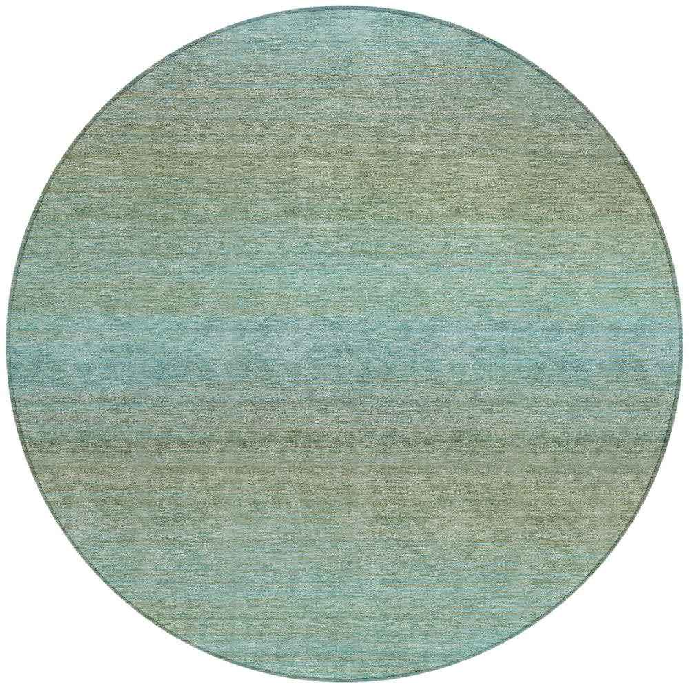 8' Teal Blue Round Striped Washable Indoor Outdoor Area Rug