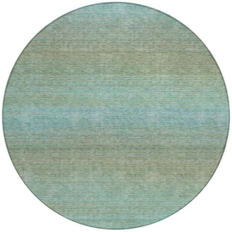 8' Teal Blue Round Striped Washable Indoor Outdoor Area Rug