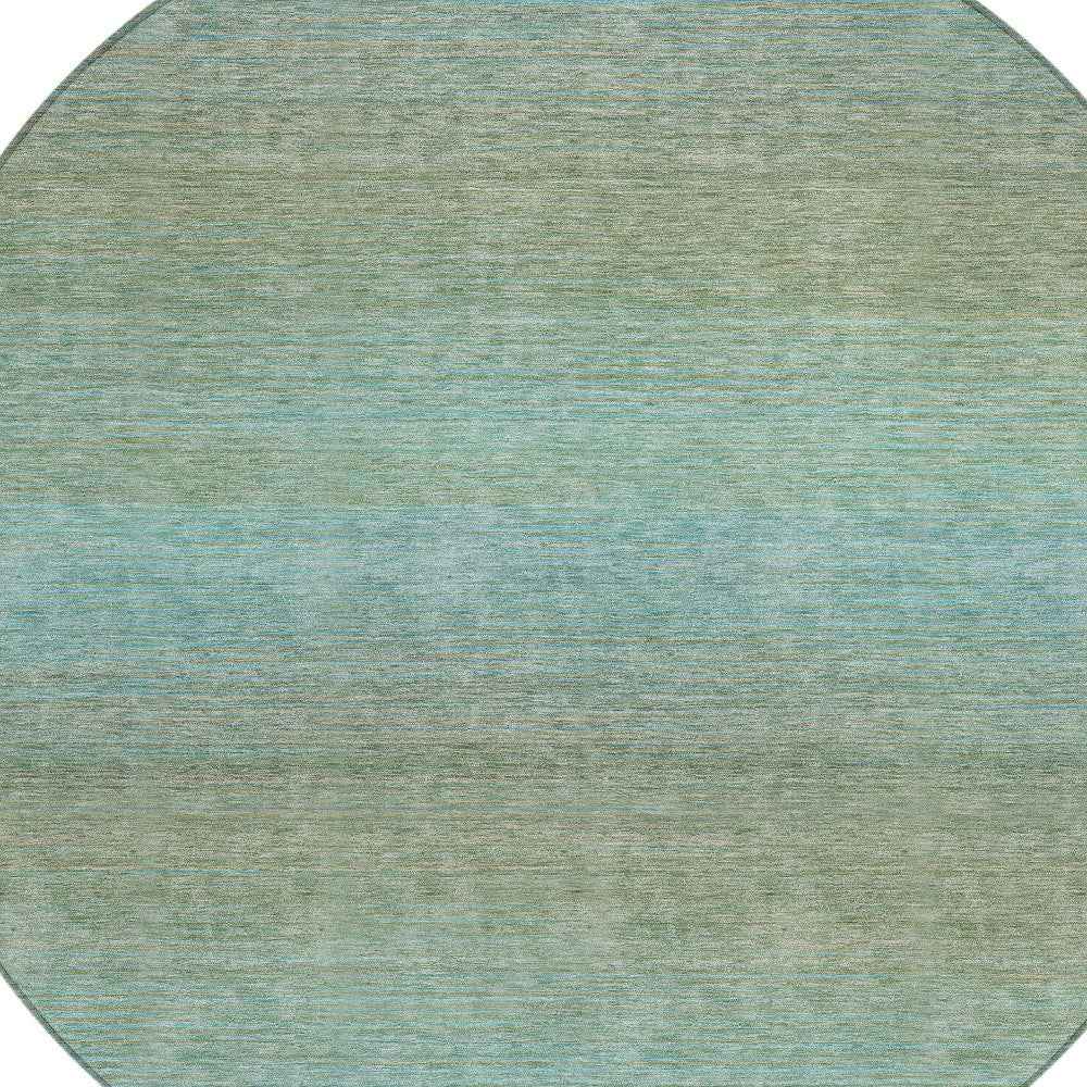 8' Teal Blue Round Striped Washable Indoor Outdoor Area Rug