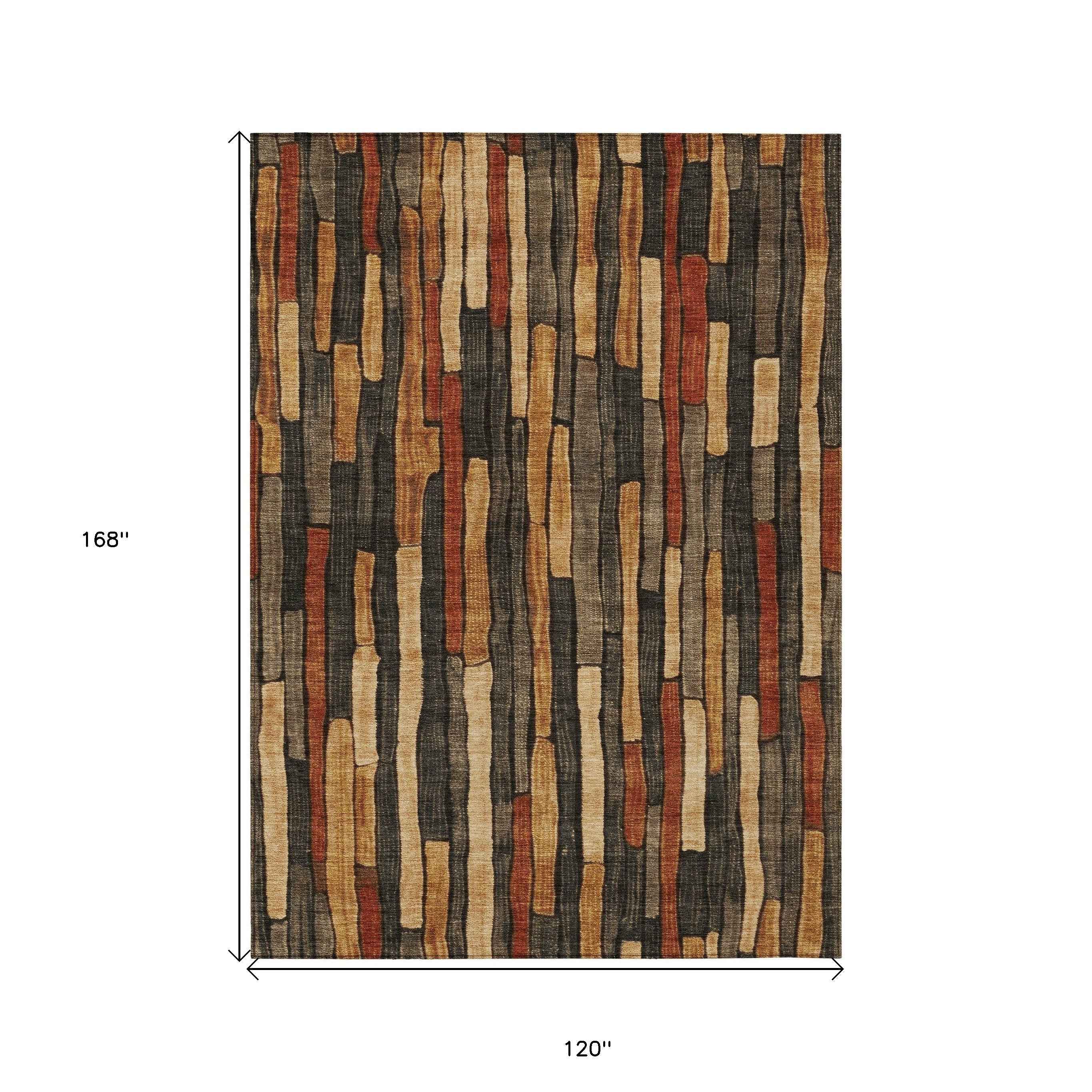 10' X 14' Coffee And Brown Striped Washable Indoor Outdoor Area Rug