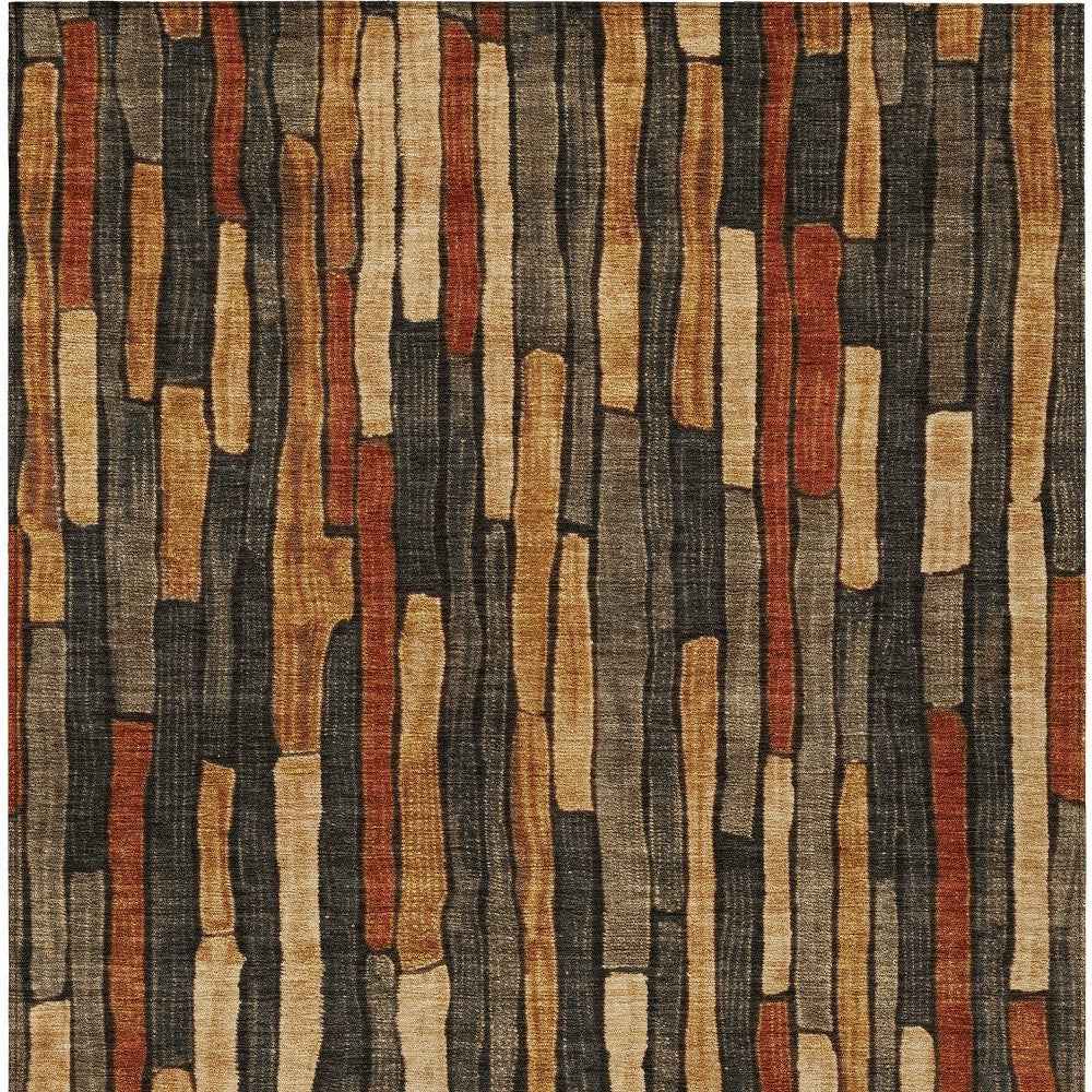10' X 14' Coffee And Brown Striped Washable Indoor Outdoor Area Rug