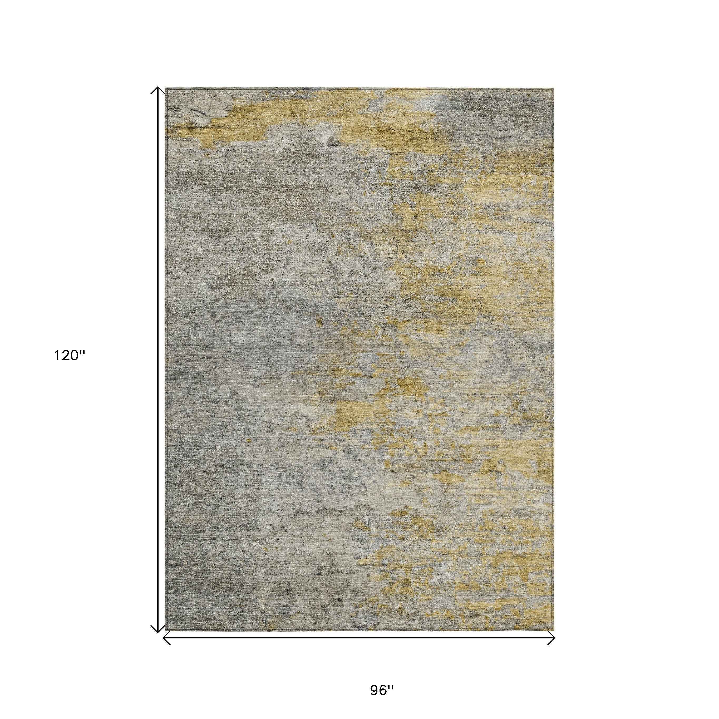 8' X 10' Gray Abstract Washable Indoor Outdoor Area Rug