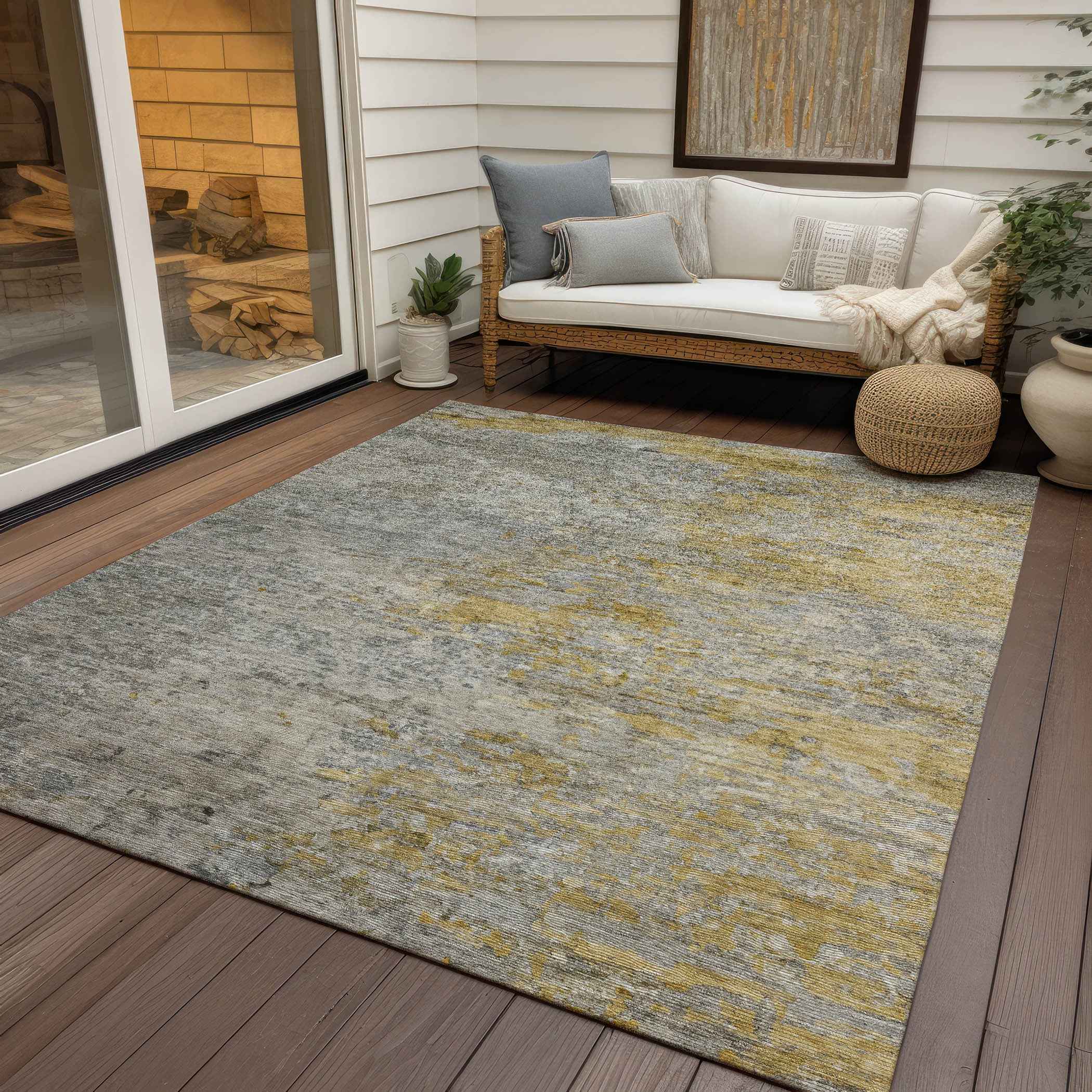 8' X 10' Gray Abstract Washable Indoor Outdoor Area Rug
